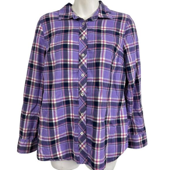 Talbots Petite Womens Purple Plaid Long Sleeve Button Up Shirt Top Blouse sz M P - Picture 1 of 16